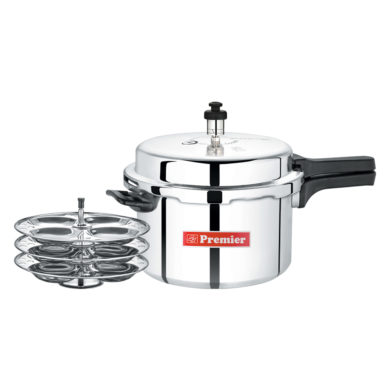 Premier Aluminium Pressure Cooker 5 Ltr & Stainless Steel Idly Stand Combo