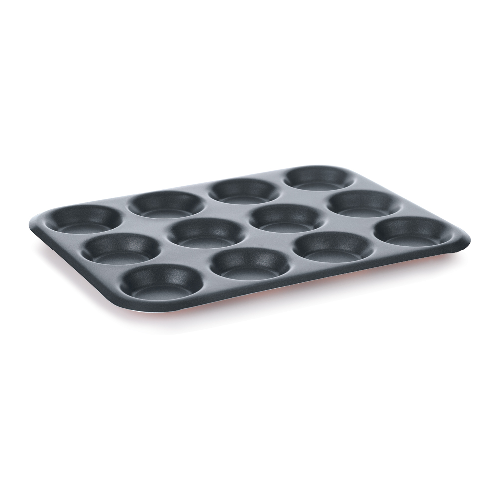 12 tazze muffin e cupcake Pan antiaderente Brownie Cake Pan Premium acciaio al carbonio Bakeware per forno cottura nero 