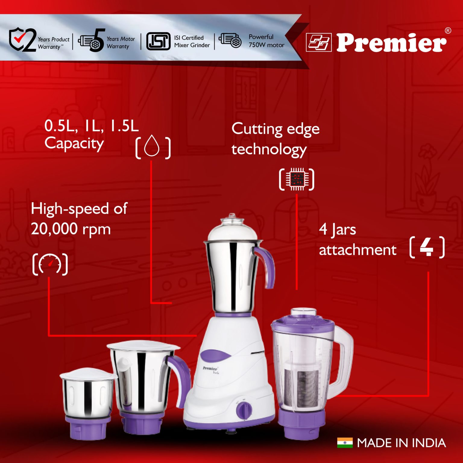 Premier Viola 750W Juicer Mixer Grinder Premier Kitchen